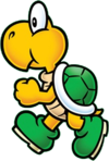 Image of a green Koopa Troopa, this artwork is often used in merchandise of the character.