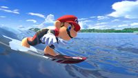 A screenshot of Mario surfing
