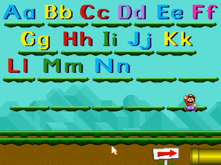 The Alphabet Song: Displays Mario jumping from platform to platform while the corresponding letters appear.