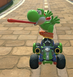 Yoshi performing a trick.