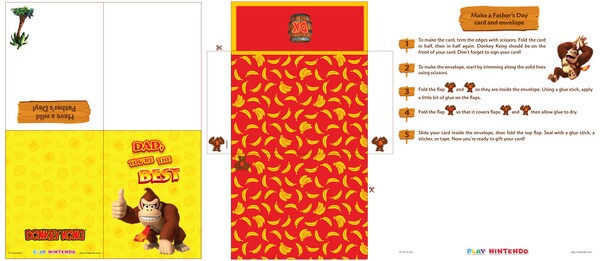 Printable sheet for a Father's Day card featuring Donkey Kong
