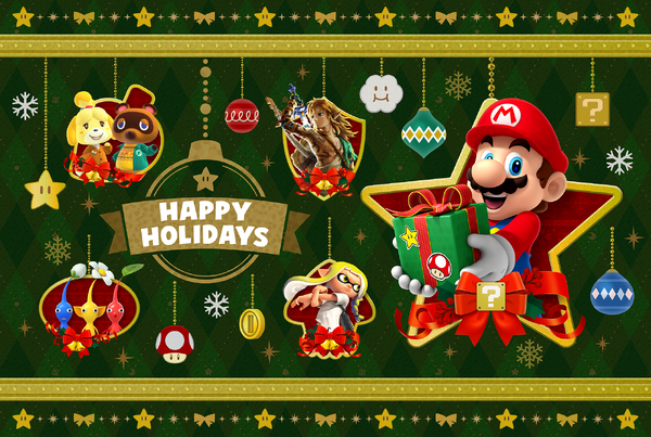 Completed holiday-themed jigsaw puzzle featuring Nintendo characters