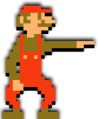 The pointing Weird Mario that comes out of the Toad House if the Baseball minigame is lost in World Maker
