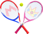 Tennis rackets, each with Mario and Peach's emblem on