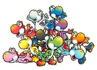 Artwork of all the ten different colored Yoshis in Yoshi's Island DS