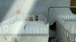 Screenshot of Mario at a hidden ? Block location in Rogueport Underground, in Paper Mario: The Thousand-Year Door.