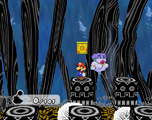 Mario next to the Shine Sprite in the room below the Super Boots area