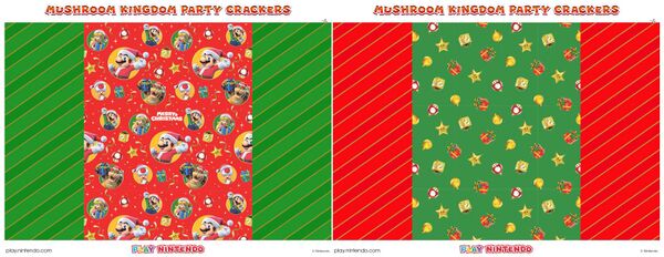 Holiday Mario-themed sheets that can be printed out and used to make party crackers
