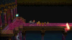 Mario after destroying the first firebar in Palace of Shadow of Paper Mario: The Thousand-Year Door for Nintendo Switch.