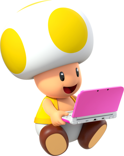 File:SMM3DS Yellow Toad plays 3DS Artwork.png