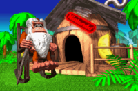 Screenshot of Cranky Kong sitting at his cabin from Diddy Kong Pilot.