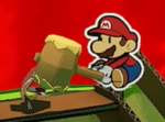 Mario hitting a Goomba in Paper Mario: The Origami King