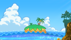 Mario near a tree containing two Coconuts in Keelhaul Key of Paper Mario: The Thousand-Year Door for Nintendo Switch.