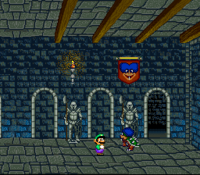 Luigi fighting Ludwig von Koopa in Mario is Missing! on the Super Nintendo Entertainment System.