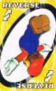The Yellow Reverse card from the Nintendo UNO deck (featuring Mario)