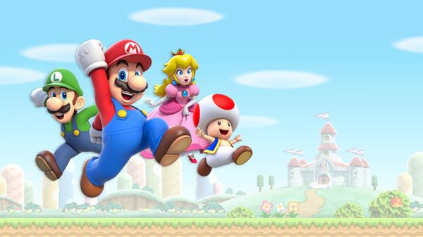Picture of Mario, Luigi, Princess Peach, and Toad, shown upon completing a Super Mario-themed Memory Match-up activity