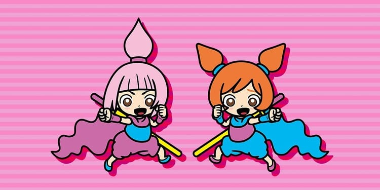 Artwork of Kat & Ana for WarioWare: Get It Together!, shown alongside the fourth question of Online Quiz: How well do you know Wario & Crew?