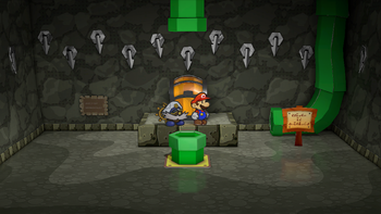 First, second, third and fourth treasure chests in the Pit of 100 Trials in the remake of Paper Mario: The Thousand-Year Door for the Nintendo Switch.