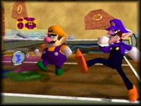 Wario and Waluigi entering the tennis court in Mario Tennis for Nintendo 64