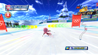 Amy participating in the Downhill Event in Mario & Sonic at the Olympic Winter Games for Wii