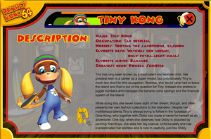 Official screencap of Tiny Kong's bio, from the German Donkey Kong 64 website.