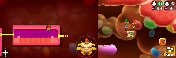 Fourth block in Flab Zone of Mario & Luigi: Bowser's Inside Story + Bowser Jr.'s Journey.