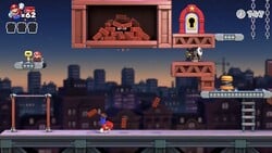 Screenshot of Twilight City Plus level 8-2+ from the Nintendo Switch version of Mario vs. Donkey Kong