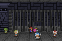 Left: The first cell, which is beneath the Guard Door before the first grand hall. The Toad Minister, not shown in the screenshot, is also imprisoned here. Middle: The second cell, which is to the east of the first grand hall. Right: The third cell, which is to the west of the second grand hall.