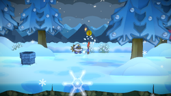 Mario getting a Coin from a bush in Path to Fahr Outpost of Paper Mario: The Thousand-Year Door for Nintendo Switch.