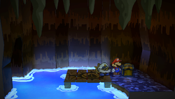 Last treasure chest in the Pirate's Grotto in the remake of Paper Mario: The Thousand-Year Door for the Nintendo Switch.
