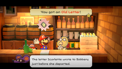 Mario getting an Old Letter from Podley in Paper Mario: The Thousand-Year Door for Nintendo Switch.