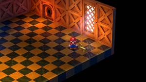 Room Key found in the room with invisible Lava Blubbles in the Booster Tower of Super Mario RPG.