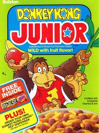 The front of a box of Donkey Kong Junior cereal.