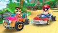 Mario (Sunshine) and Luigi (Vacation) driving on the course