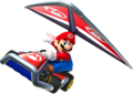Mario's kart, equipped with the Super Glider