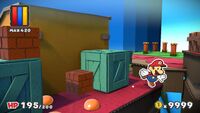 Mario teetering in Ruddy Road while the camera shifts perspectives prematurely. This precedes the game placing Mario inside the level geometry by mistake.