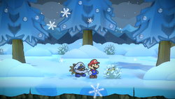 Mario getting the Star Piece in a clump of grass in Path to Fahr Outpost in the remake of the Paper Mario: The Thousand-Year Door for the Nintendo Switch.