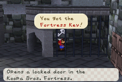 Mario getting the third Fortress Key in Koopa Bros. Fortress in Paper Mario