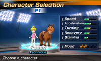 Princess Peach's stats in the horse racing portion of Mario Sports Superstars