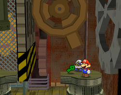 Mario near the second Station Key in Riverside Station of Paper Mario: The Thousand-Year Door.