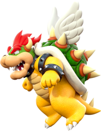 Artwork of Bowser with wings, seen in Super Mario Maker for Nintendo 3DS boxart.