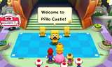 Broque Monsieur welcoming Mario, Peach, Toadsworth and a group of Toads into Pi'illo Castle.