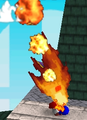 Captain Falcon uses his Falcon Kick move in Super Smash Bros.