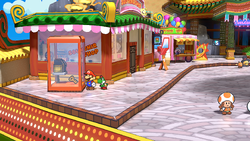 Mario near the Storage Key in Glitzville of Paper Mario: The Thousand-Year Door for Nintendo Switch.