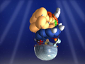 A Bob-omb is hurled at Bowser's balloon.