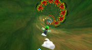 Luigi sliding in Tall Trunk Galaxy.