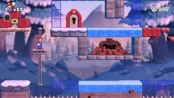 Screenshot of Slippery Summit level 6-5 from the Nintendo Switch version of Mario vs. Donkey Kong