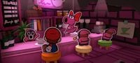 Birdo and some pink Snifits from Paper Mario: The Origami King.