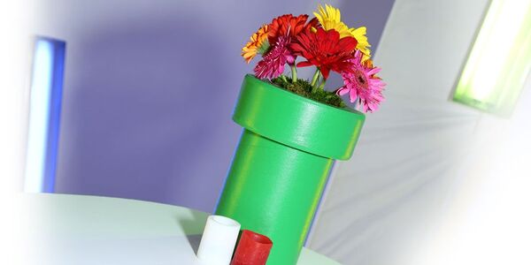 Presentation photograph of a handcrafted Warp Pipe centerpiece