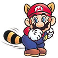 Raccoon Mario attacking with his tail.